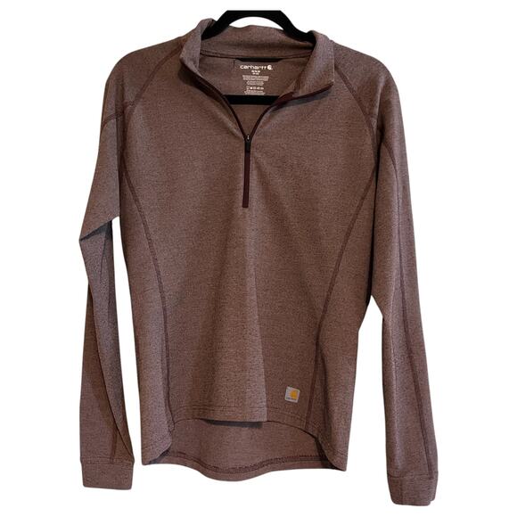Carhartt Force Heavyweight Heathered Knit Base Layer Quarter-Zip Top Deep Wine M - Picture 1 of 4